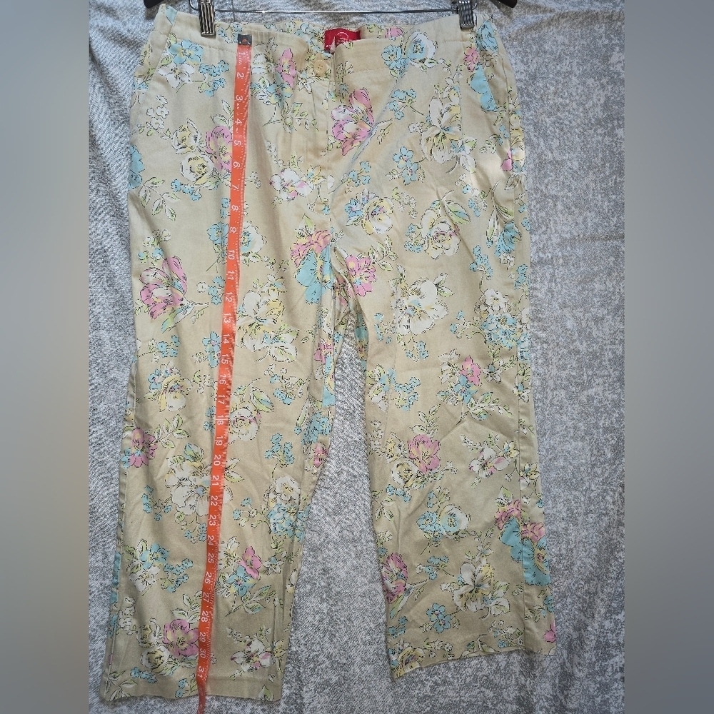 Oscar Dw La Renta Floral Print Beige Pants Size 14 - Picture 4 of 7